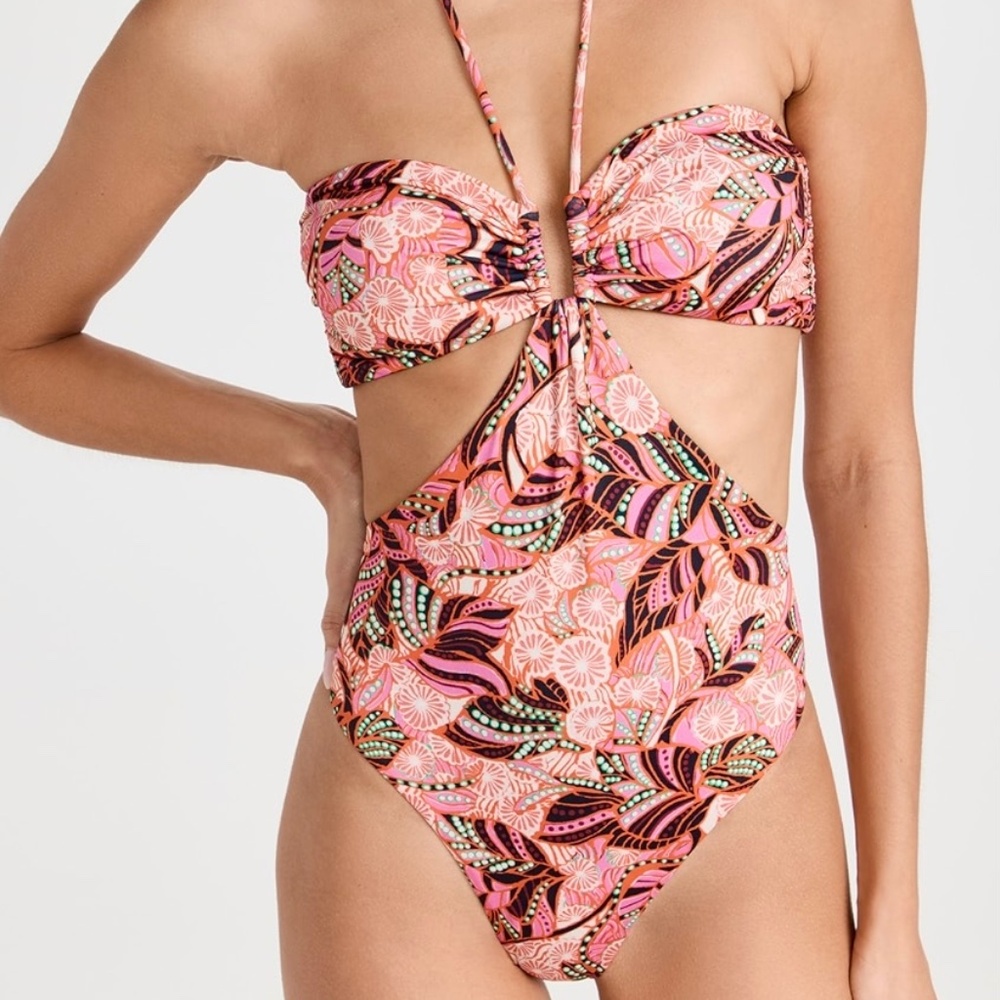 A.L.C. Cut-Out U-Ring Brooke One-Piece Monokini Swimsuit Orange Rose Multicolor